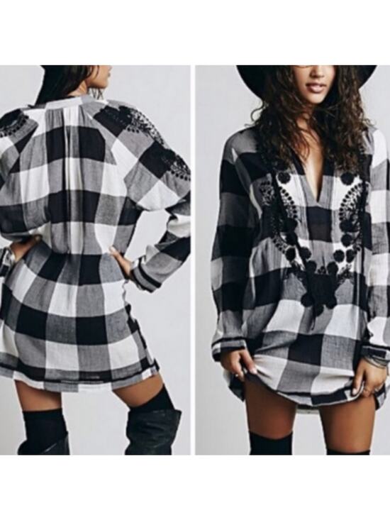 Free People Dresses & Skirts - Free People Fall Festival Embroidered Jeweled Plaid Tunic Women's Size Small